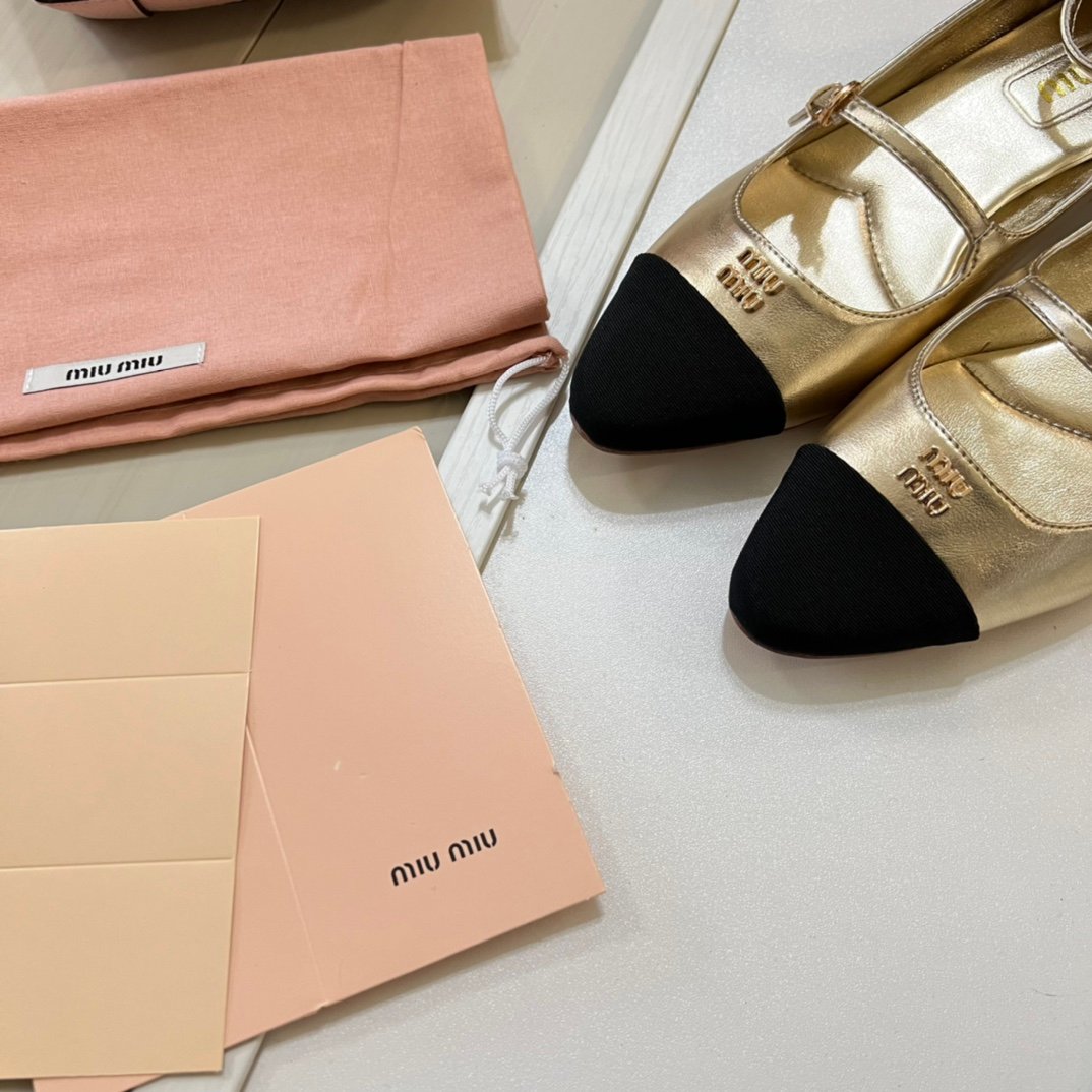 MIU Mary Jane Ballerina Gold/Black Leather - Shoes - Image 5