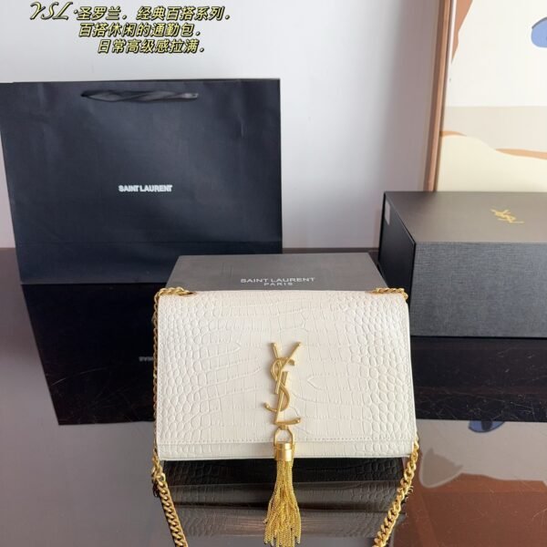 YSL Kate Tassel Small White Croc Embossed Leather - Bag