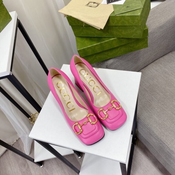 GG Horsebit Mid-Heel Pump Pink Leather - Heels