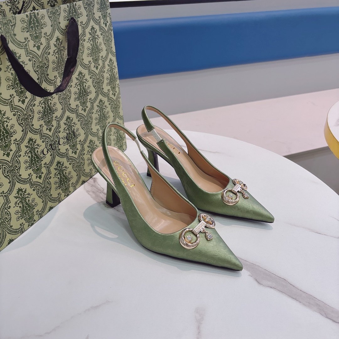 GG Horsebit Slingback Pump Green Satin - Heels - Image 9