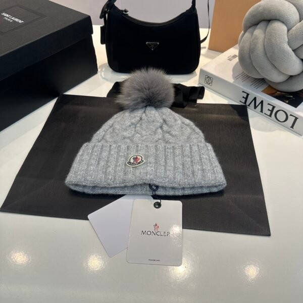 MCL Pom Pom Beanie Grey Wool - Hat