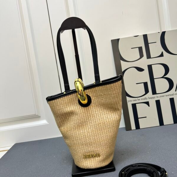 LW Font Tote Raffia and Leather - Bag
