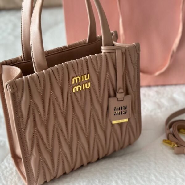 MIU Matelassé Nappa Leather Tote Beige - Bag