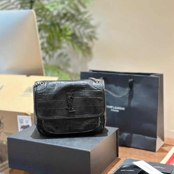YSL Niki Small Black Crocodile Embossed Leather - Bag