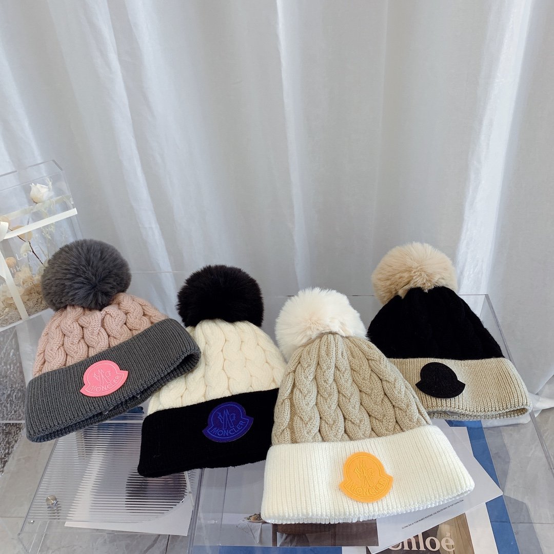 MCL Pom Pom Cable Knit Beanie Pink/Grey - Hat - Image 9