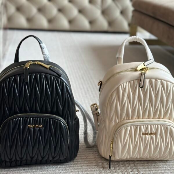 MIU Matelassé Backpack Black and White Leather - Backpack