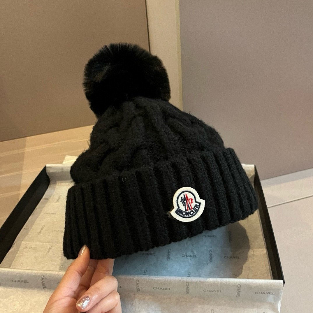 MCL Pom Pom Beanie Black Knit - Hat