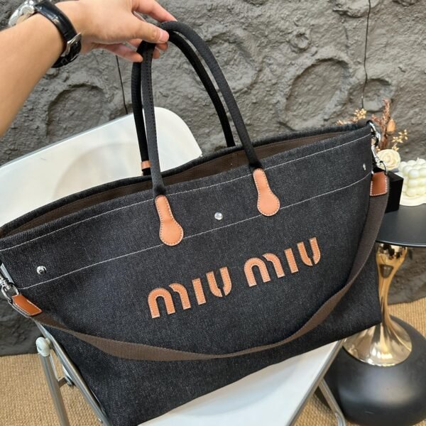 MIU Denim Logo Tote Denim - Bag