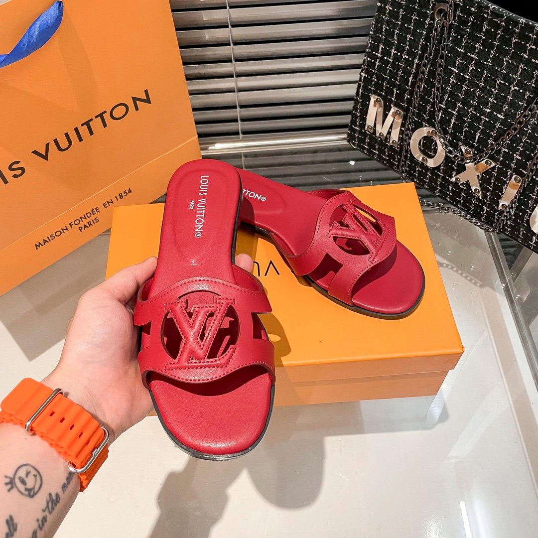 LV Paseo Flat Comfort Mule Red Leather - Slides - Image 4