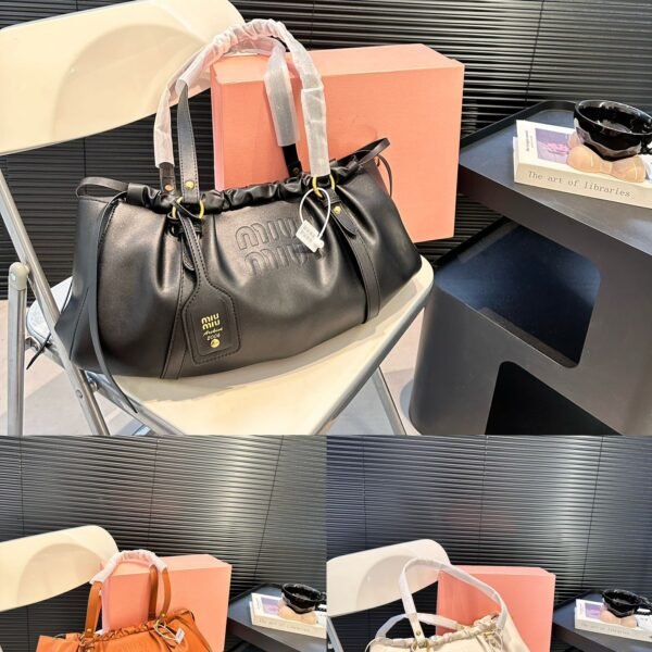 MIU Wander Matelassé Black, White, Brown Leather - Bag