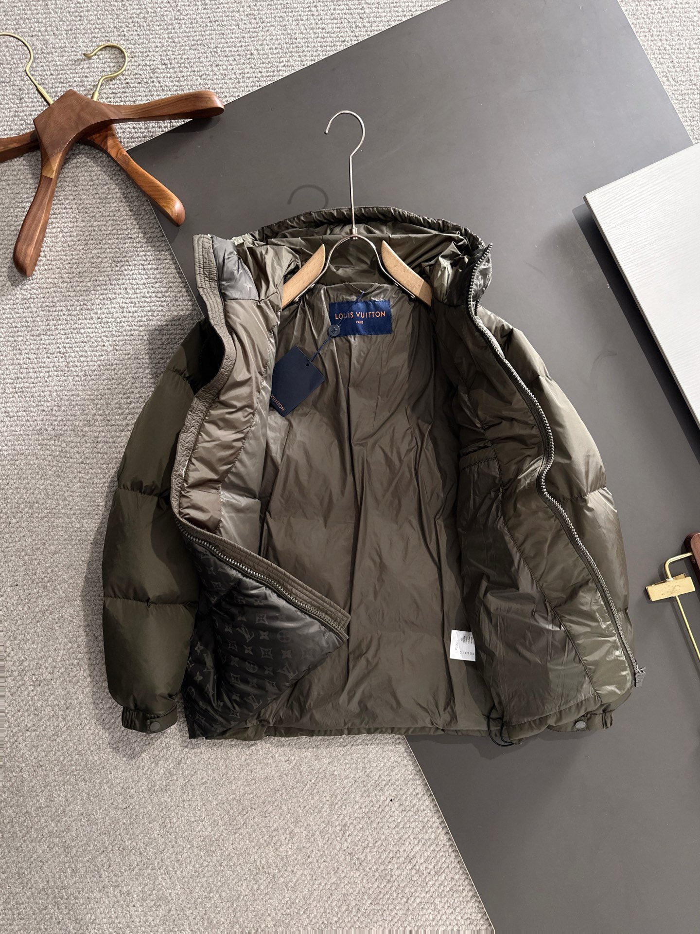 LV Monogram Puffer Jacket Black/Khaki - Jacket - Image 4