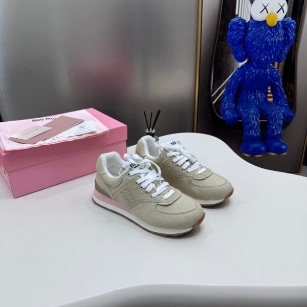MIU Logo-Embroidered Canvas Sneakers Beige Canvas - Sneakers