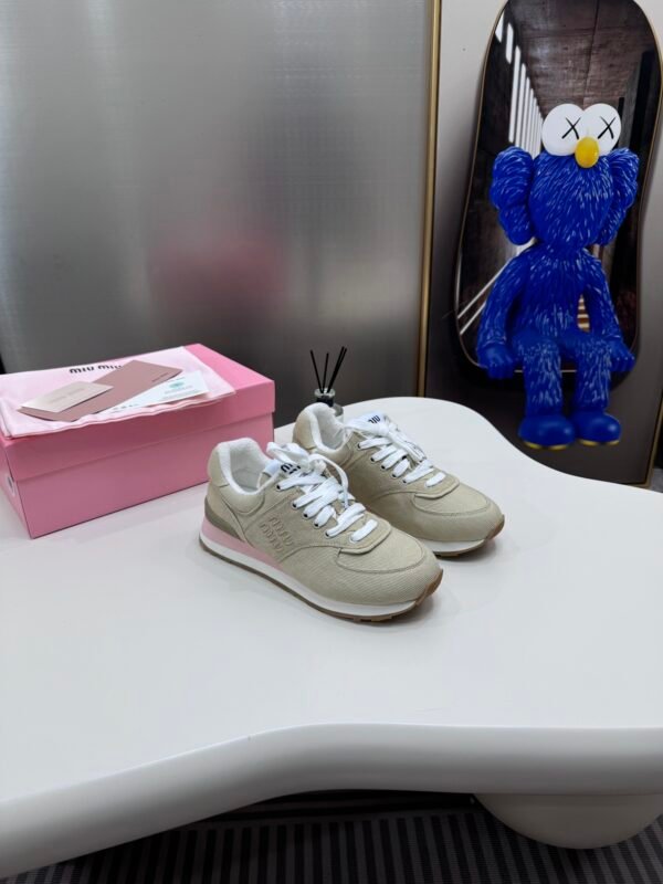 MIU Logo-Embroidered Canvas Sneakers Beige Canvas – Sneakers