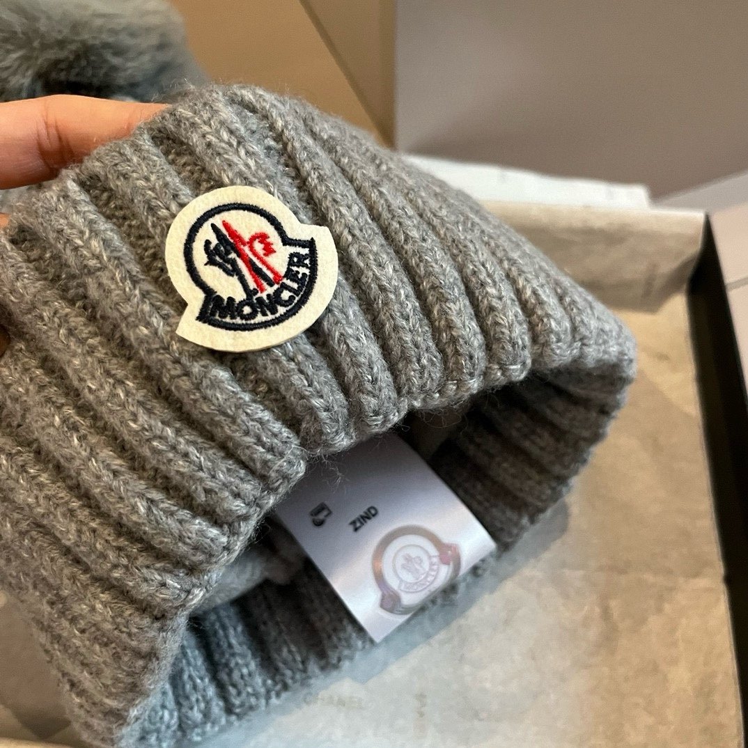 MCL Cable Knit Pom Pom Beanie Grey Wool - Hat - Image 5