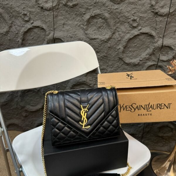YSL Envelope Chain Wallet Black Leather - Bag