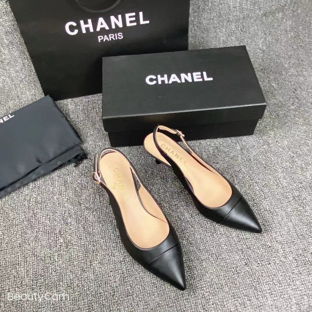 CC Slingback Pumps Black Leather - Heels