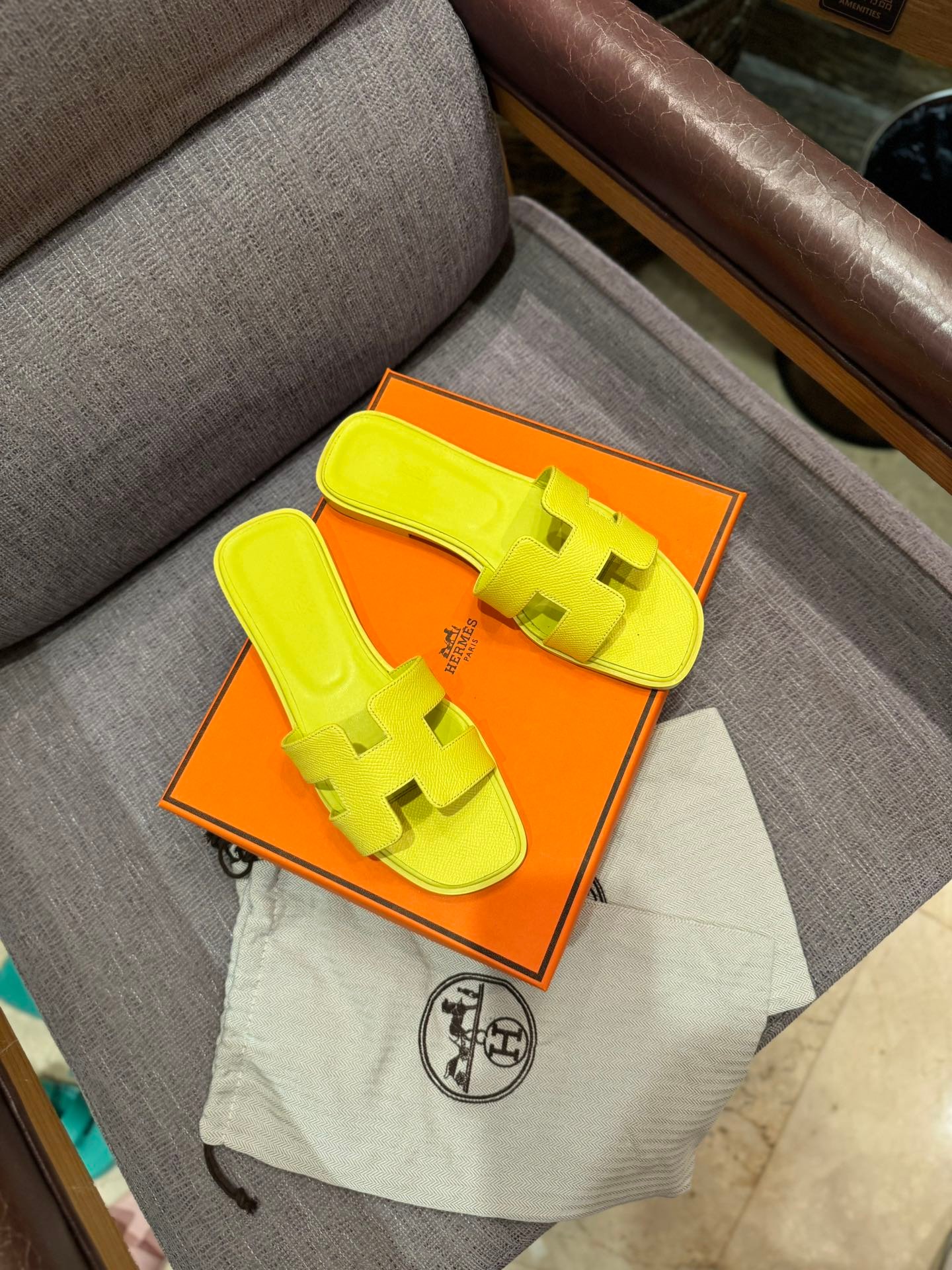 HM Oran Sandals Yellow Leather - Slides - Image 4