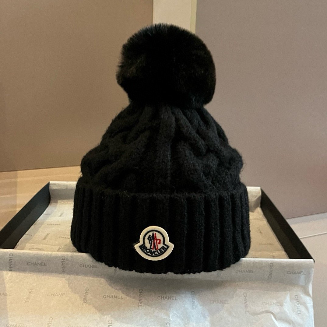 MCL Pom Pom Beanie Black Knit - Hat - Image 2