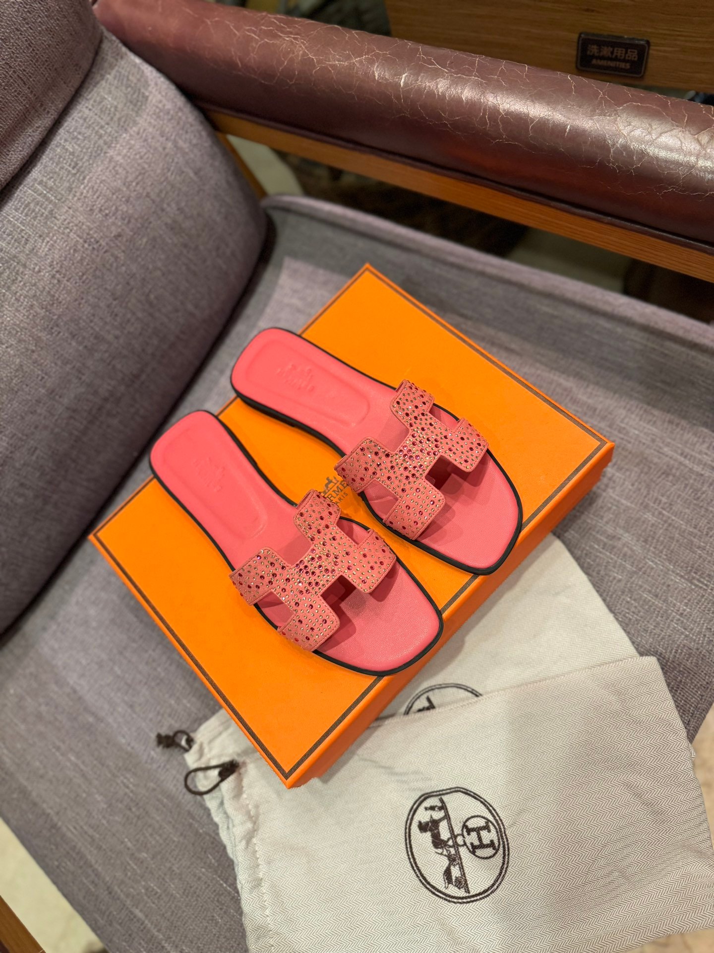 HM Oran Sandals Pink Leather - Slides