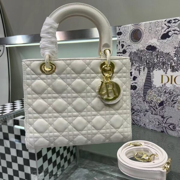 CD Lady CD Small White Cannage Leather - Bag
