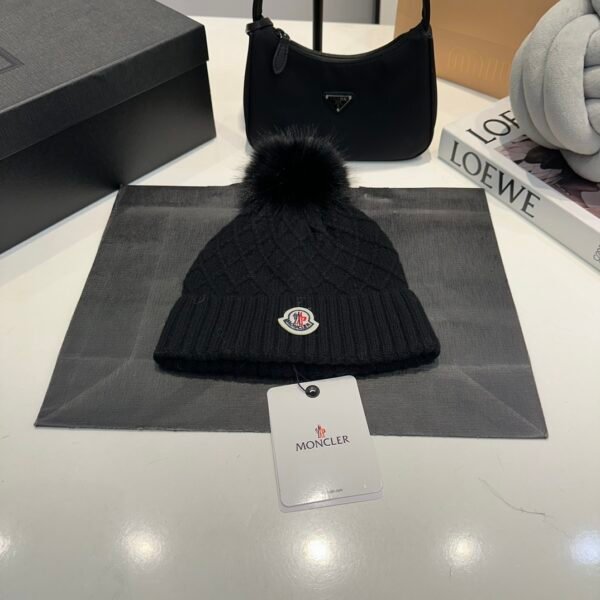MCL Pom Pom Beanie Black Wool - Hat
