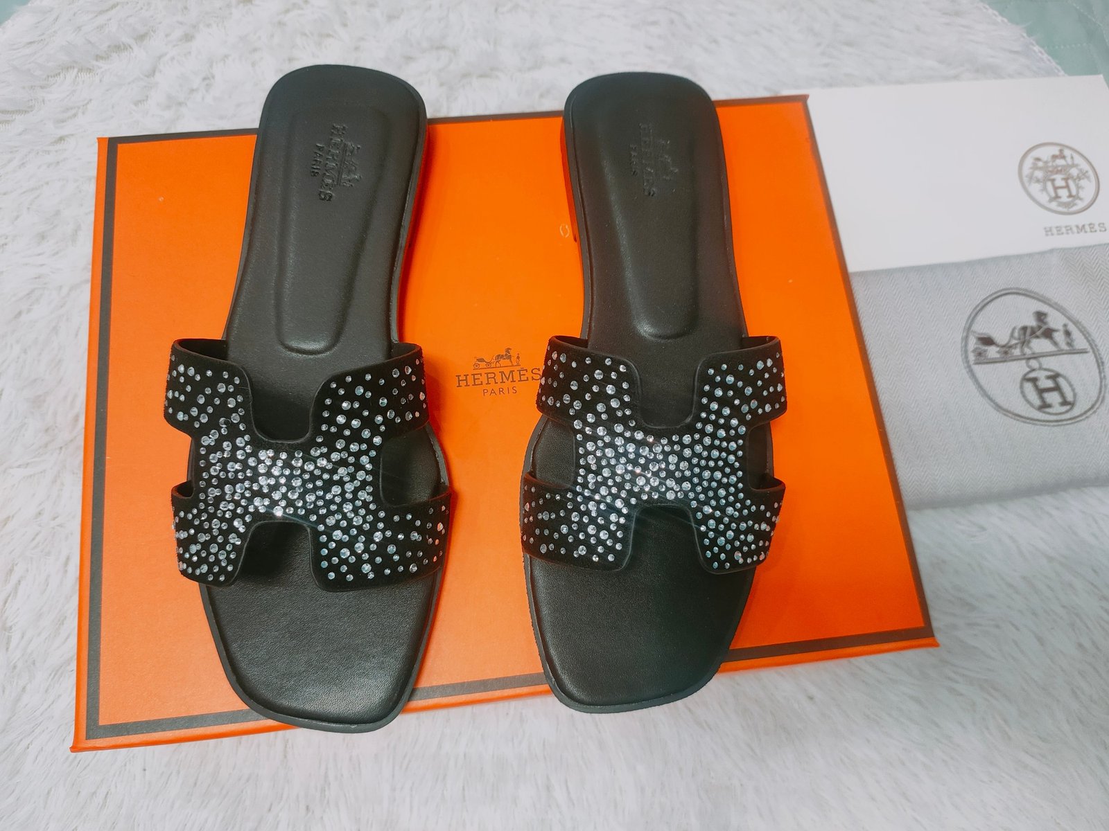 HM Oran Sandals Black with Crystals - Sandals