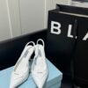 PR Triangle Logo Slingback Pumps White Leather - Heels