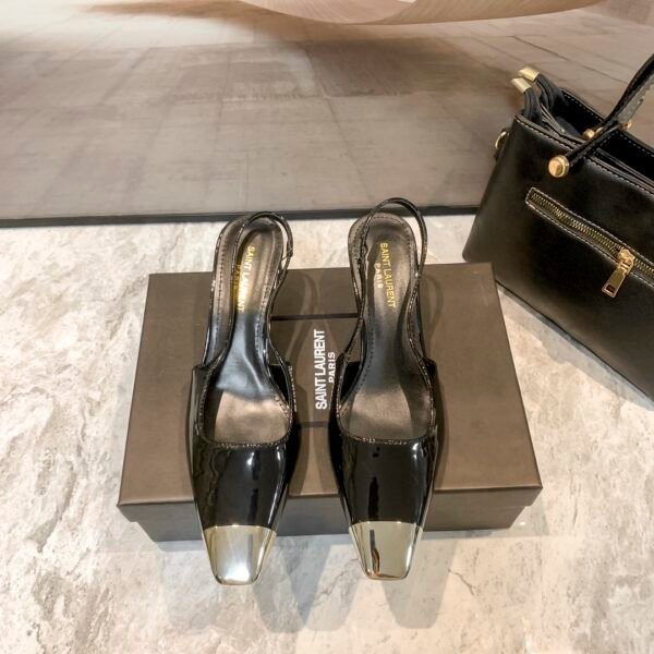 YSL Bianca Slingback Black Patent Leather - Heels