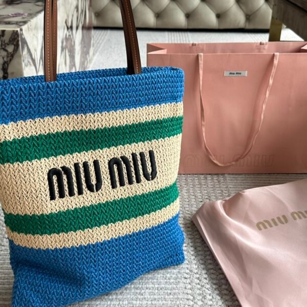 MIU Raffia Tote Blue/Green/Natural Raffia - Bag