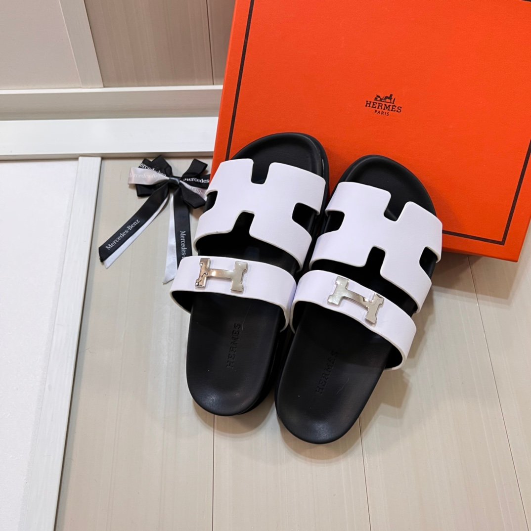 HM Izmir Sandals White/Black Leather - Sandals - Image 9