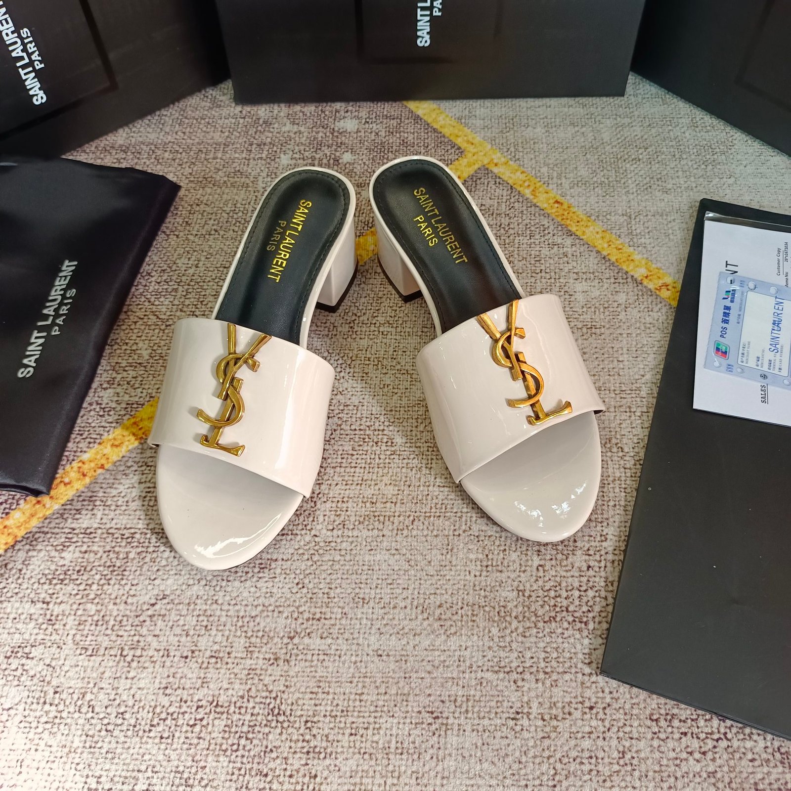 YSL Cassandra Patent Leather Mules White - Heels - Image 6