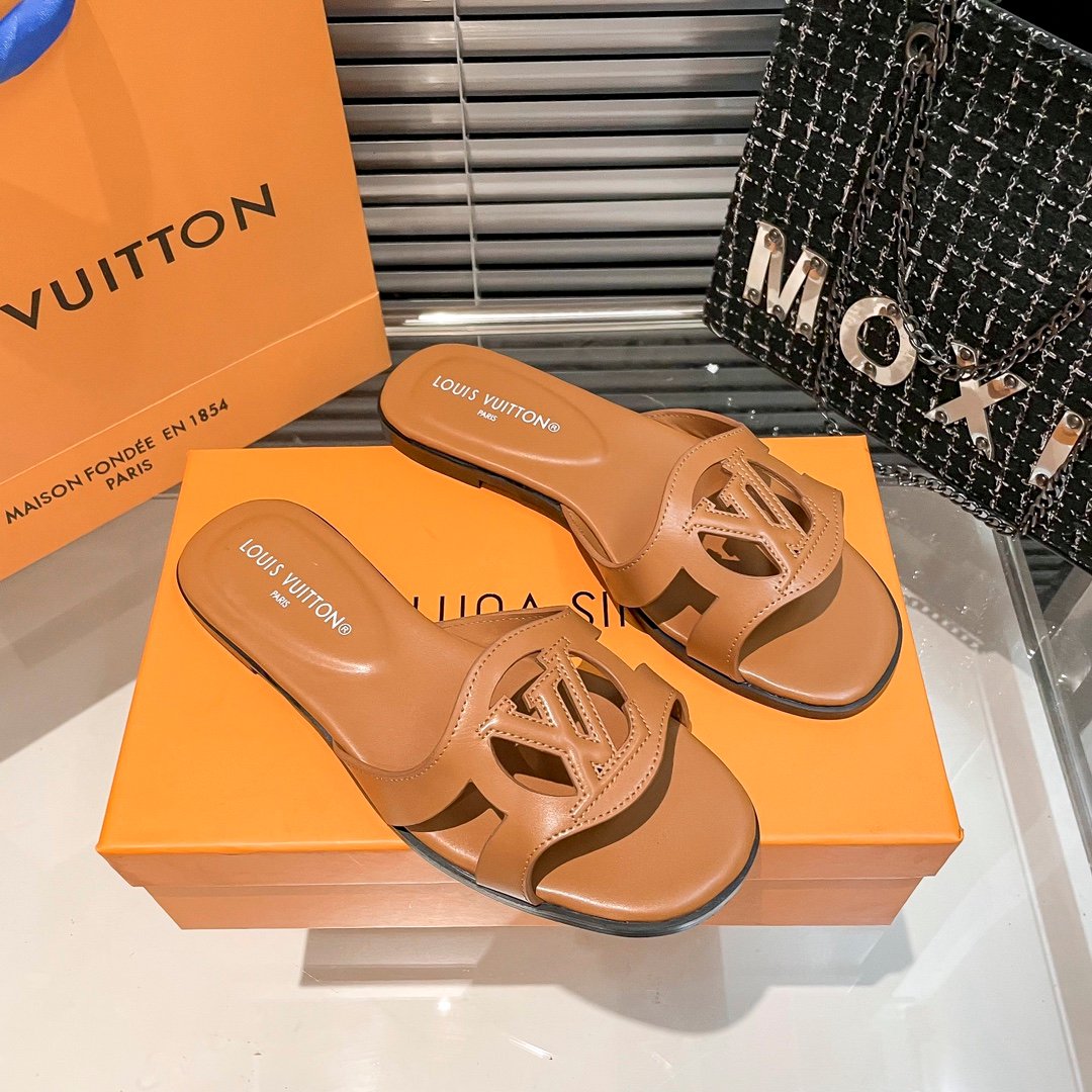 LV Paseo Flat Comfort Mule Tan Leather - Slides - Image 2