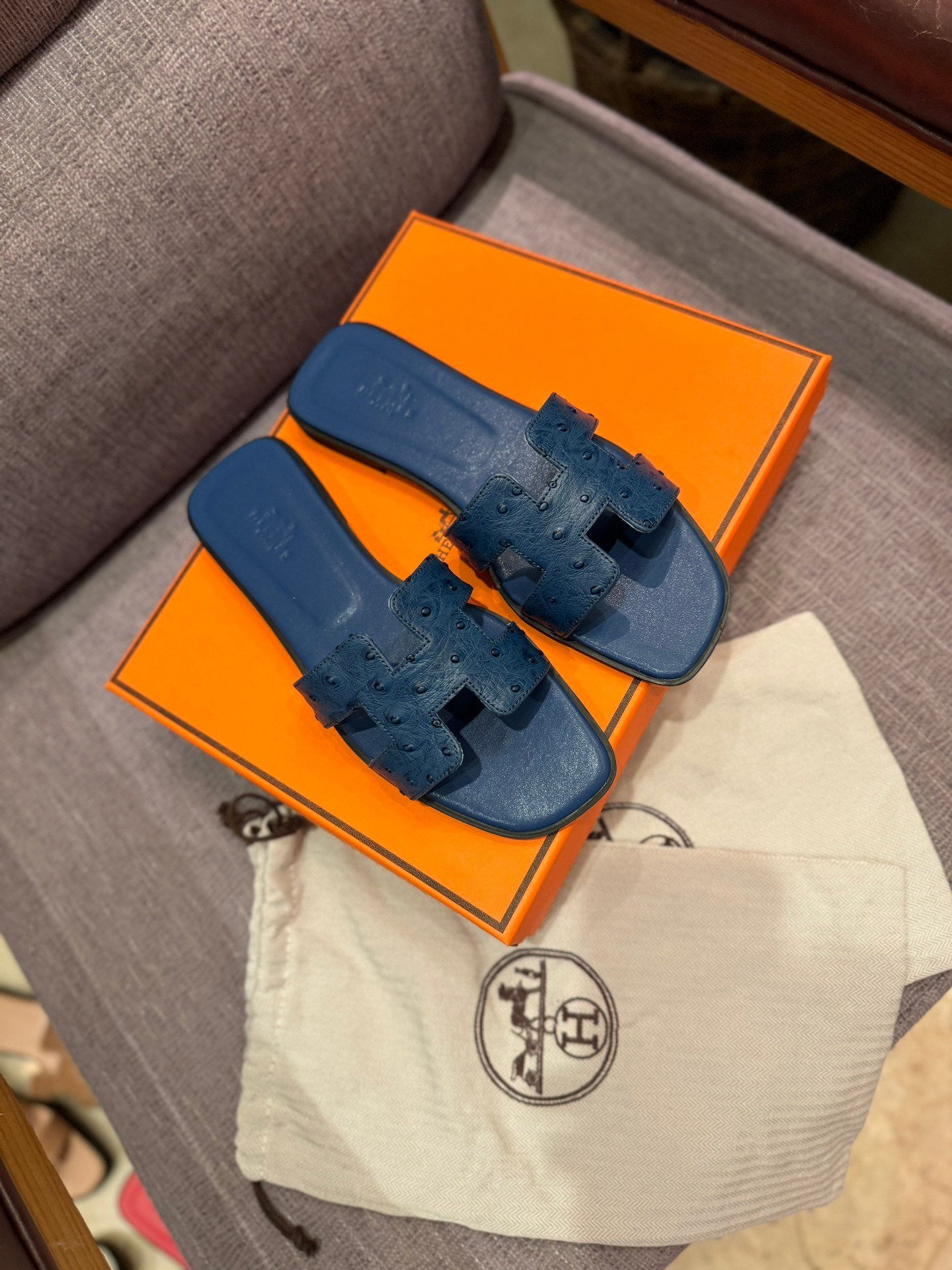 HM Oran Sandals Blue Leather - Slides
