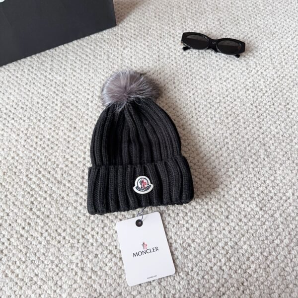 MCL Ribbed Wool Beanie with Fur Pom Pom - Hat