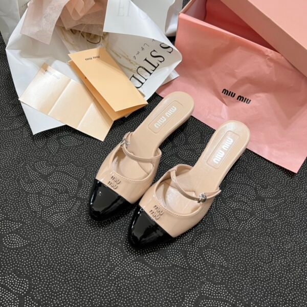 MIU Patent Leather Cap Toe Slingback - Heels