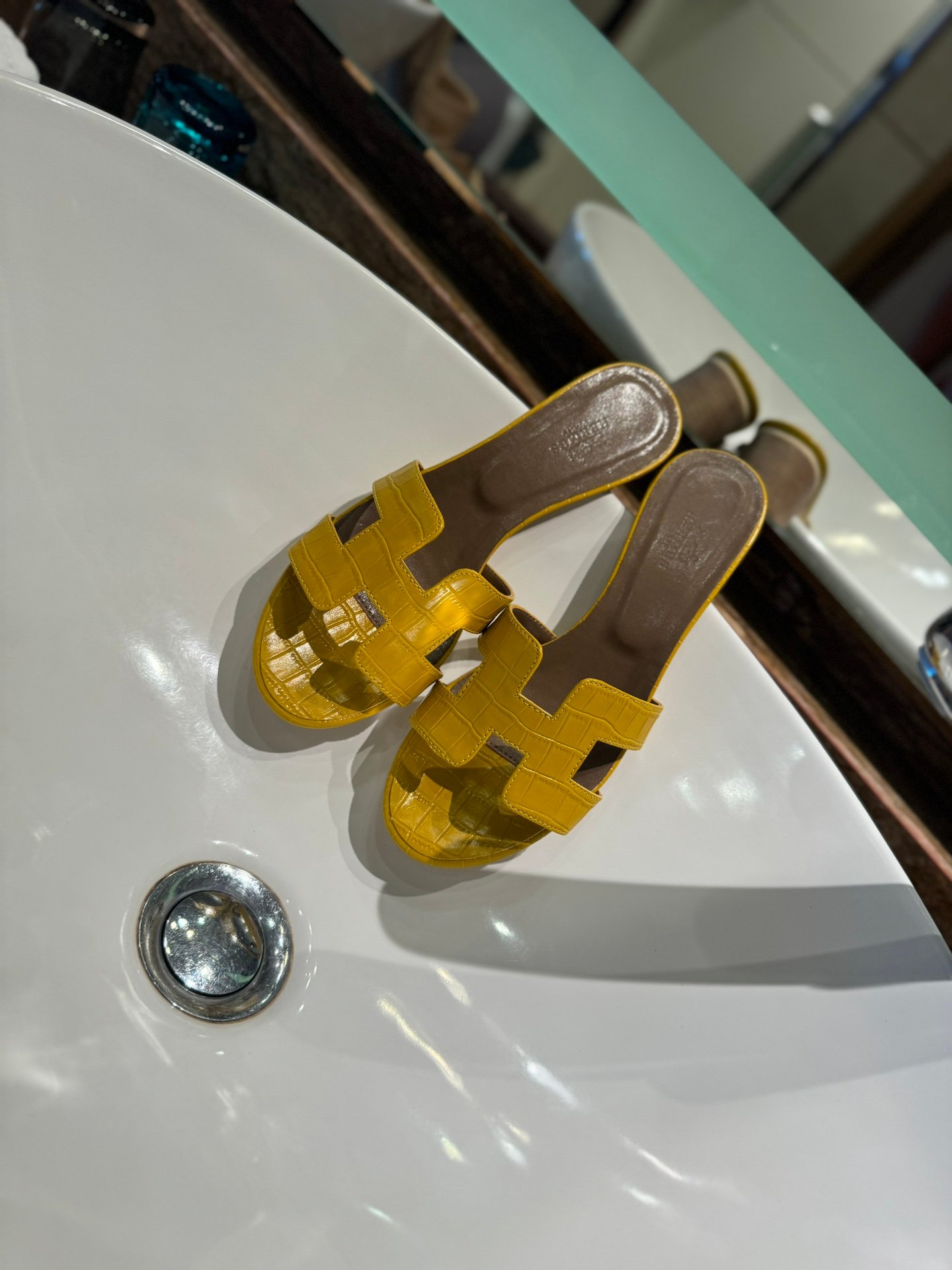 HM Oran Sandals Yellow Crocodile Embossed Leather - Sandals - Image 6