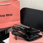MIU Bow Patent Leather Slingback Heels – Heels