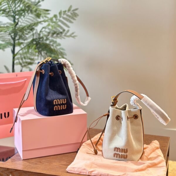 MIU Wander Bucket Bag Small Beige Canvas - Bag