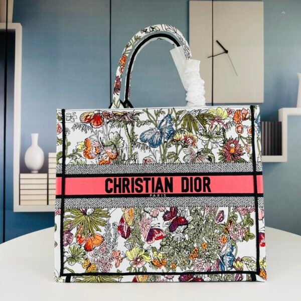 CD Book Tote Large Multicolor Embroidered Canvas - Bag
