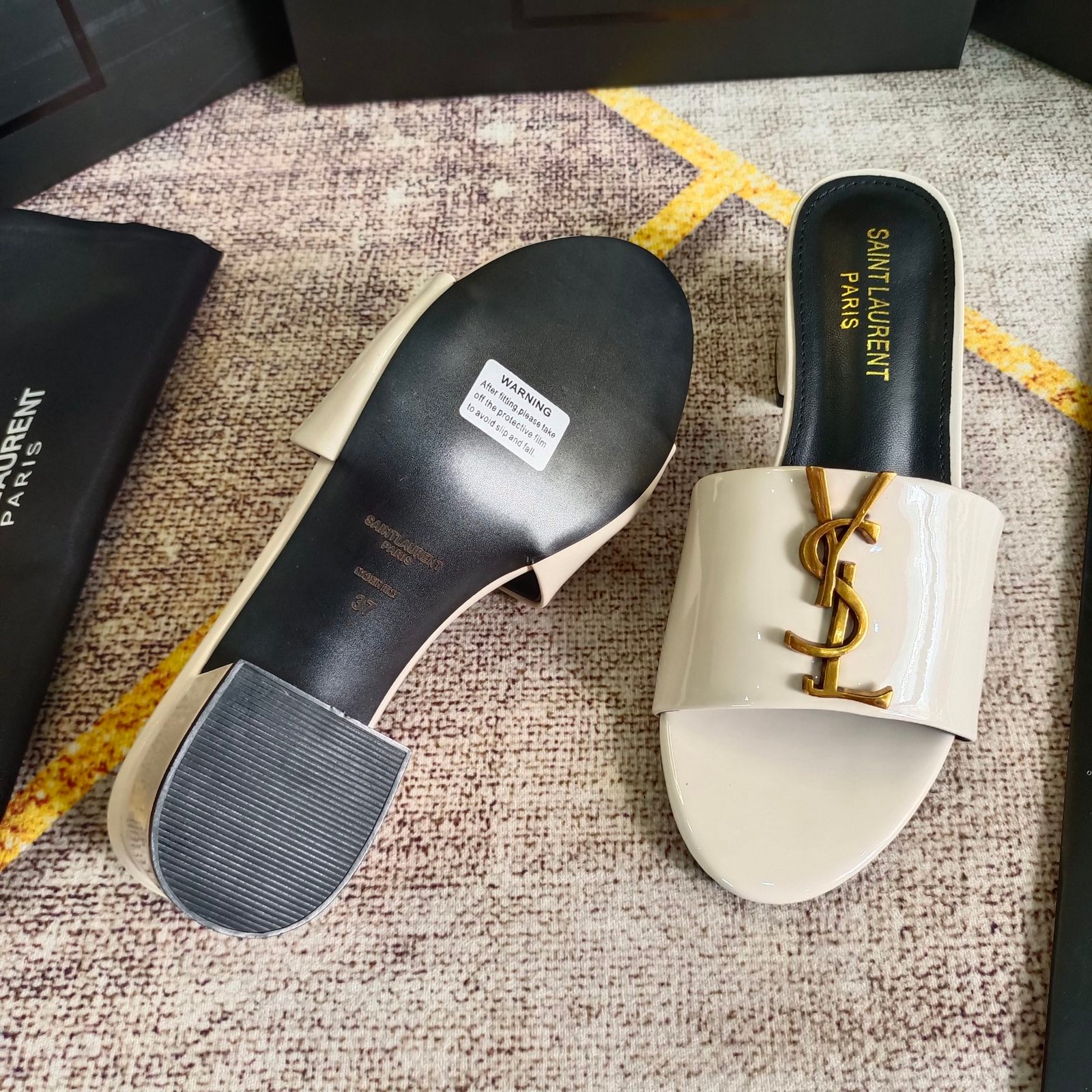 YSL Cassandra Patent Leather Mules White - Heels - Image 8