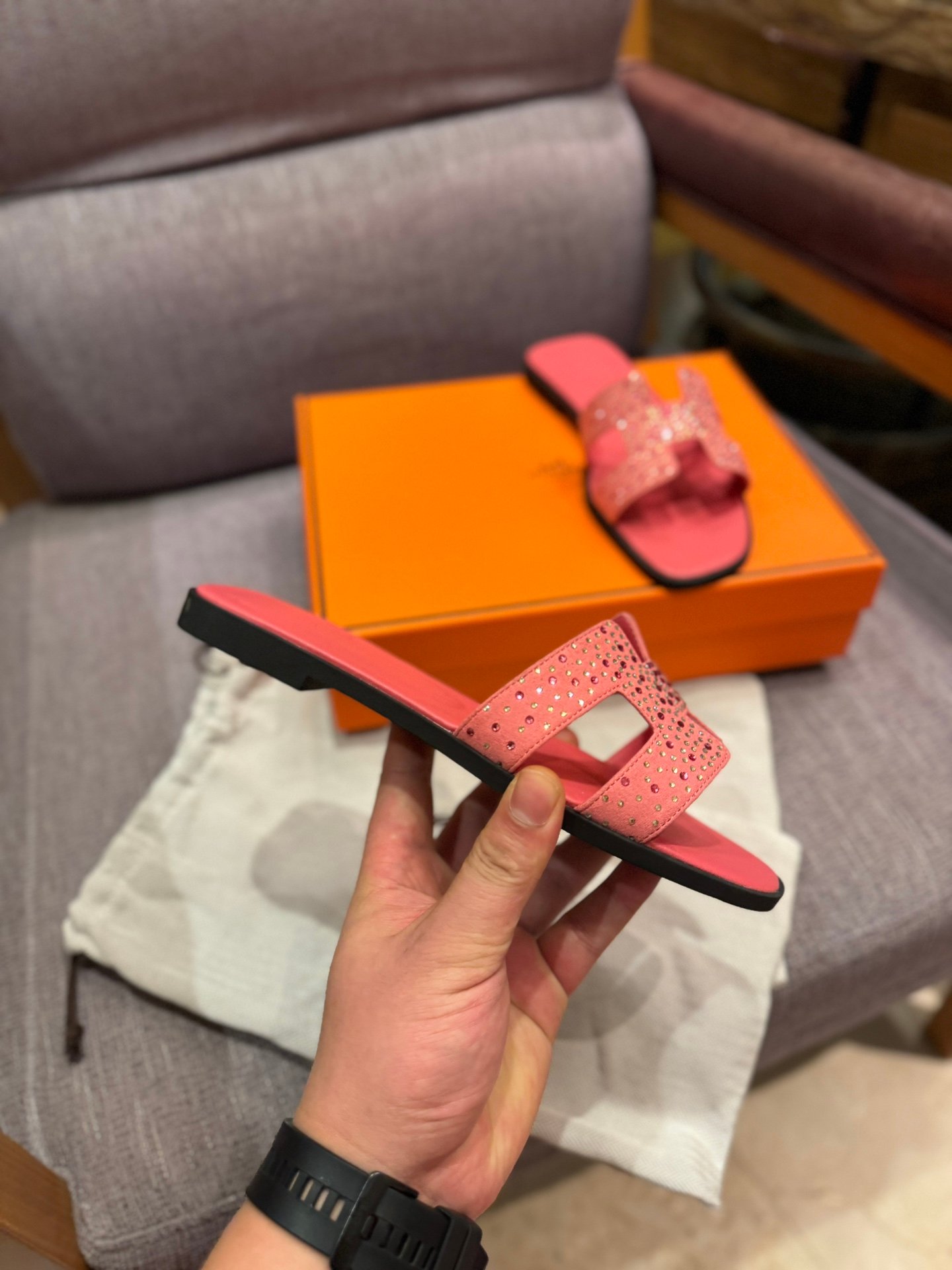 HM Oran Sandals Pink Leather - Slides - Image 5