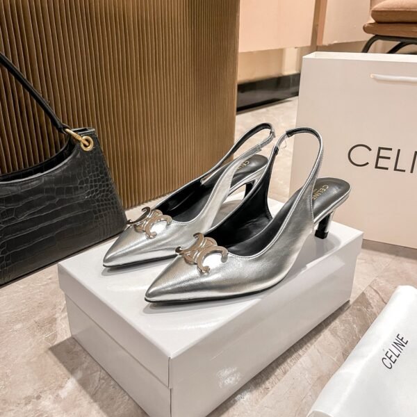 CEL Triomphe Slingback Pumps Silver Leather - Heels