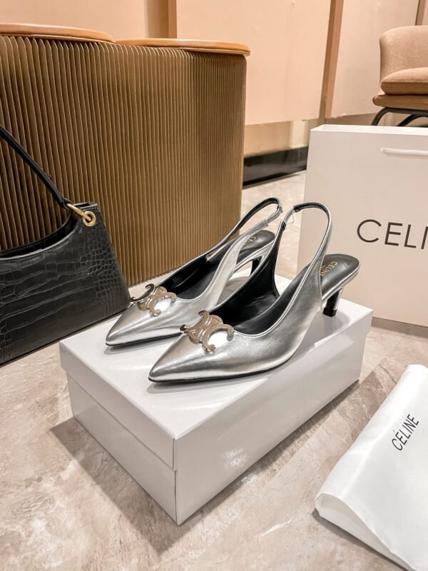 CEL Triomphe Slingback Pumps Silver Leather – Scarpe con tacco