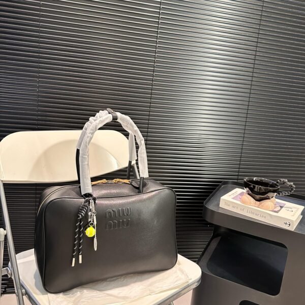 MIU Matelassé Bowling Bag Black Leather - Bag
