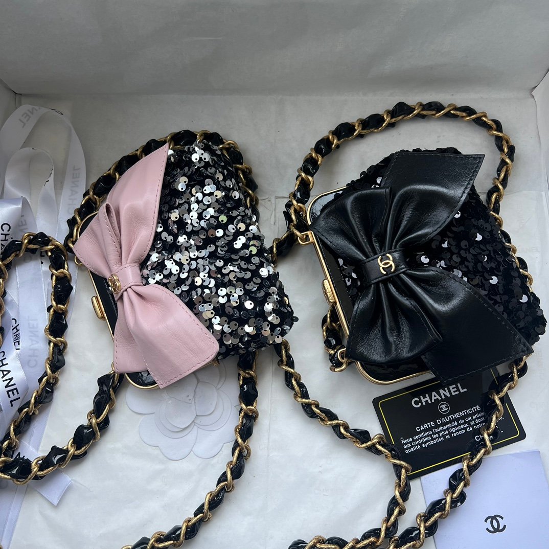 CC Evening Bag with Bow Sequin/Leather - Bag - Image 2
