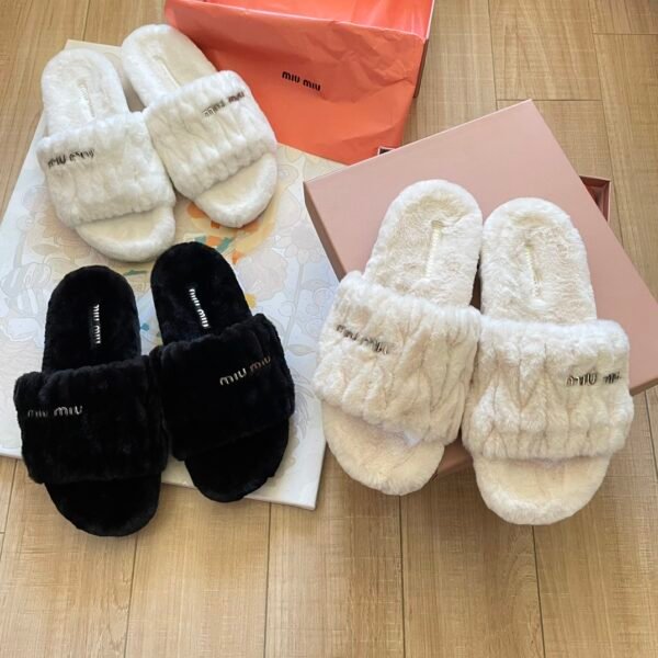MIU Faux Fur Slides Black/White - Slides