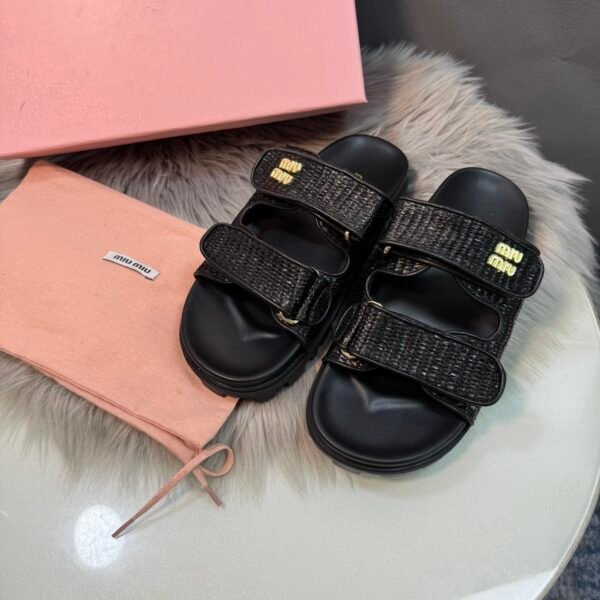 MIU Raffia Velcro Slides - Slides