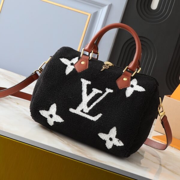 LV Speedy Bandoulière 25 Black Shearling - Bag