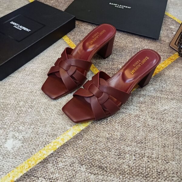 YSL Tribute Sandal 75 Brown Leather - Heels