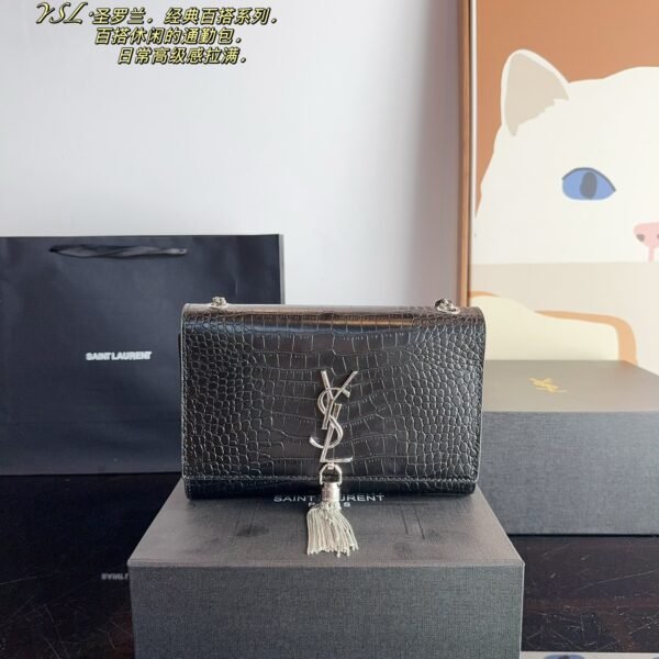 YSL Kate Tassel Black Croc Embossed Leather - Bag